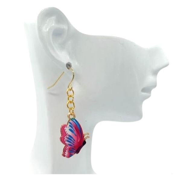Pink and Blue Butterfly Earrings Pastel Spring Jewelry Gift for Her - Picture 2 of 3